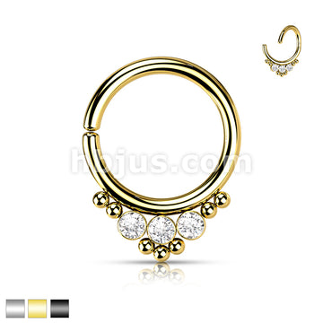 3 CZ Round Flat Ball With Cluster Bead All 316L Surgical Steel Bendable Hoop Ring for Cartilage, Nose Septum and More - Image 2