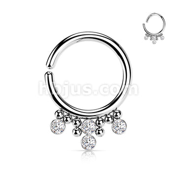 All 316L Surgical Steel Bendable Hoop Ring With 4 Round CZ Flat Balls and Clustered Beads  - Image 2