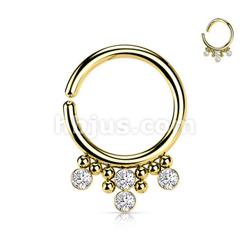 All 316L Surgical Steel Bendable Hoop Ring With 4 Round CZ Flat Balls and Clustered Beads  - Image 3