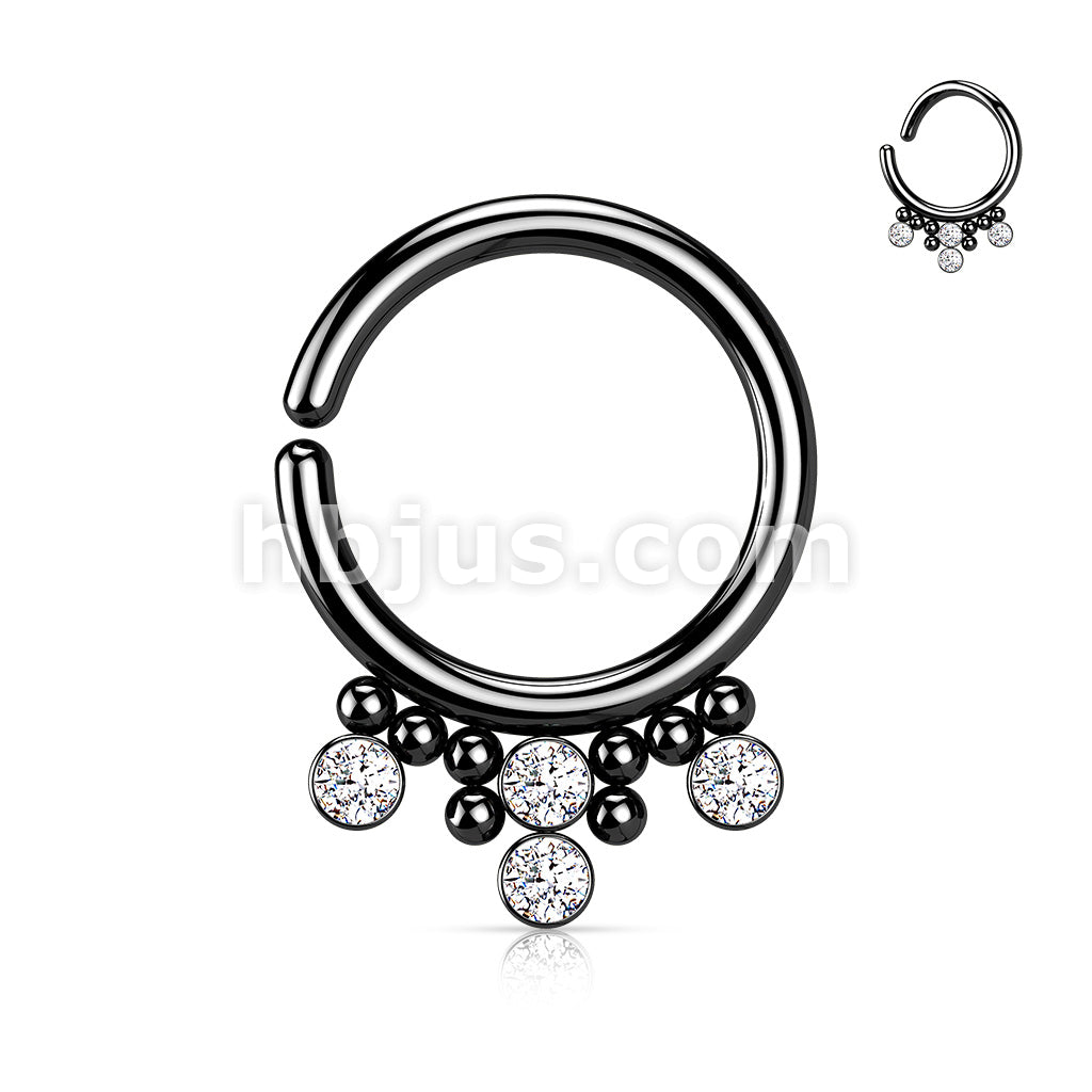 All 316L Surgical Steel Bendable Hoop Ring With 4 Round CZ Flat Balls and Clustered Beads  - Image 4