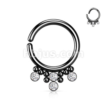 All 316L Surgical Steel Bendable Hoop Ring With 4 Round CZ Flat Balls and Clustered Beads  - Image 4