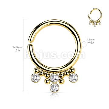 All 316L Surgical Steel Bendable Hoop Ring With 4 Round CZ Flat Balls and Clustered Beads  - Image 5