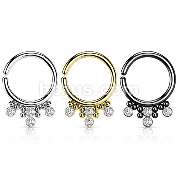 All 316L Surgical Steel Bendable Hoop Ring With 4 Round CZ Flat Balls and Clustered Beads  - Image 6