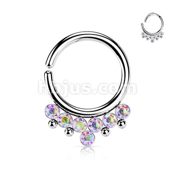 All 316L Surgical Steel Bendable Hoop Ring With 7 Round CZ Flat Balls and Bead - Image 2