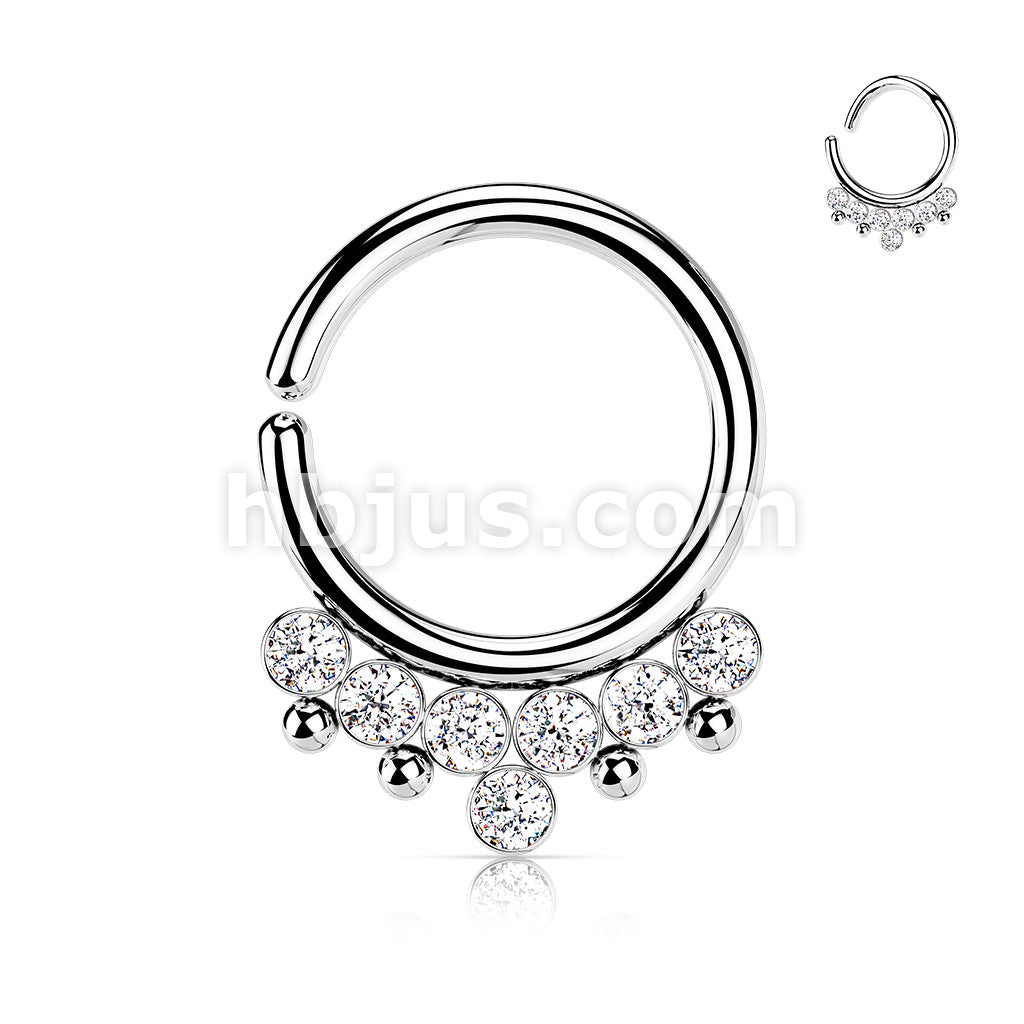 All 316L Surgical Steel Bendable Hoop Ring With 7 Round CZ Flat Balls and Bead - Image 3