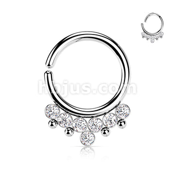All 316L Surgical Steel Bendable Hoop Ring With 7 Round CZ Flat Balls and Bead - Image 3
