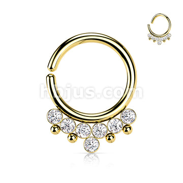 All 316L Surgical Steel Bendable Hoop Ring With 7 Round CZ Flat Balls and Bead - Image 4
