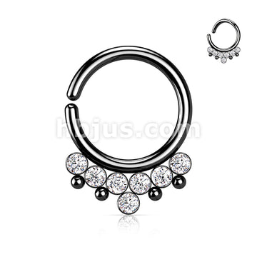 All 316L Surgical Steel Bendable Hoop Ring With 7 Round CZ Flat Balls and Bead - Image 5