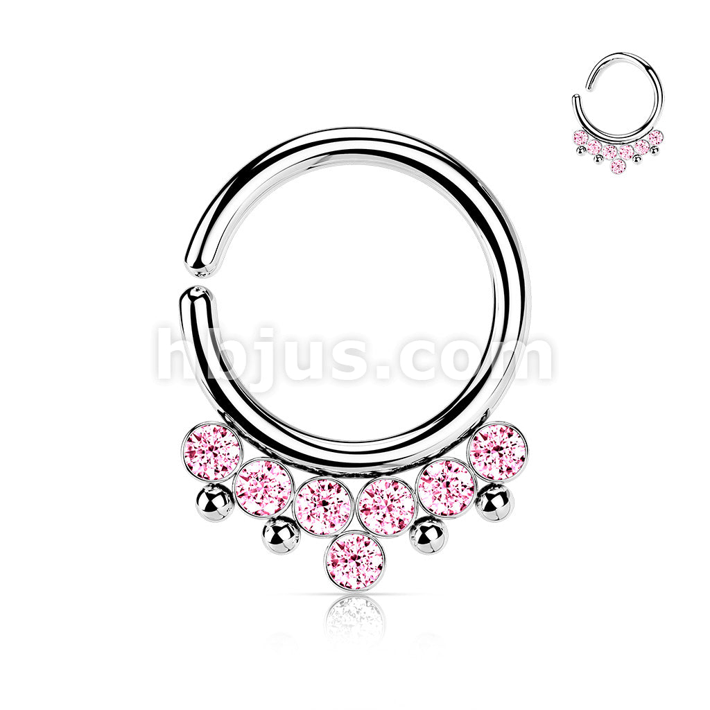 All 316L Surgical Steel Bendable Hoop Ring With 7 Round CZ Flat Balls and Bead - Image 6