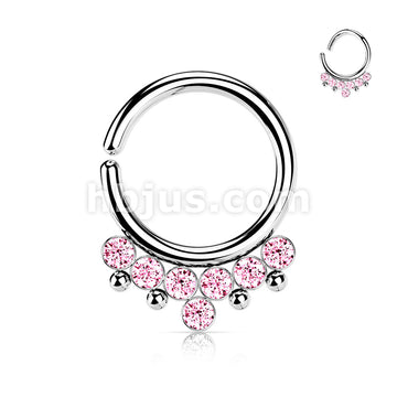 All 316L Surgical Steel Bendable Hoop Ring With 7 Round CZ Flat Balls and Bead - Image 6