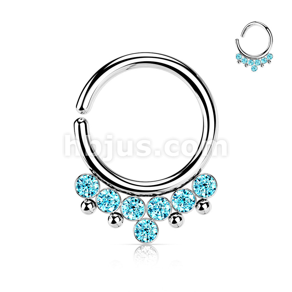All 316L Surgical Steel Bendable Hoop Ring With 7 Round CZ Flat Balls and Bead - Image 7