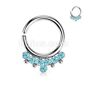 All 316L Surgical Steel Bendable Hoop Ring With 7 Round CZ Flat Balls and Bead - Image 7