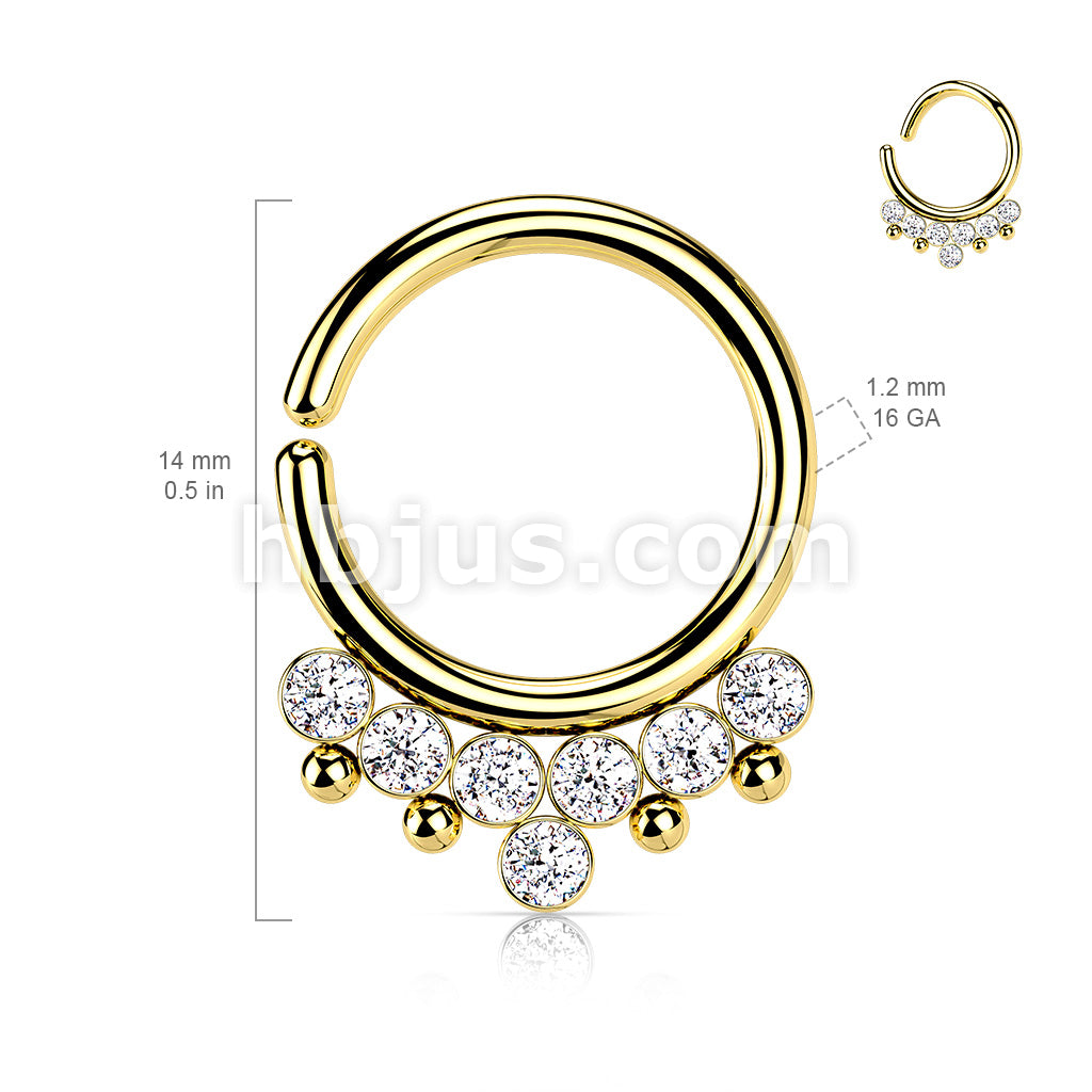 All 316L Surgical Steel Bendable Hoop Ring With 7 Round CZ Flat Balls and Bead - Image 8
