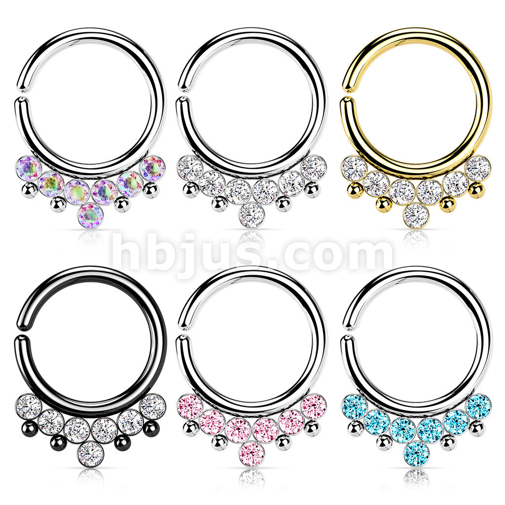 All 316L Surgical Steel Bendable Hoop Ring With 7 Round CZ Flat Balls and Bead - Image 9