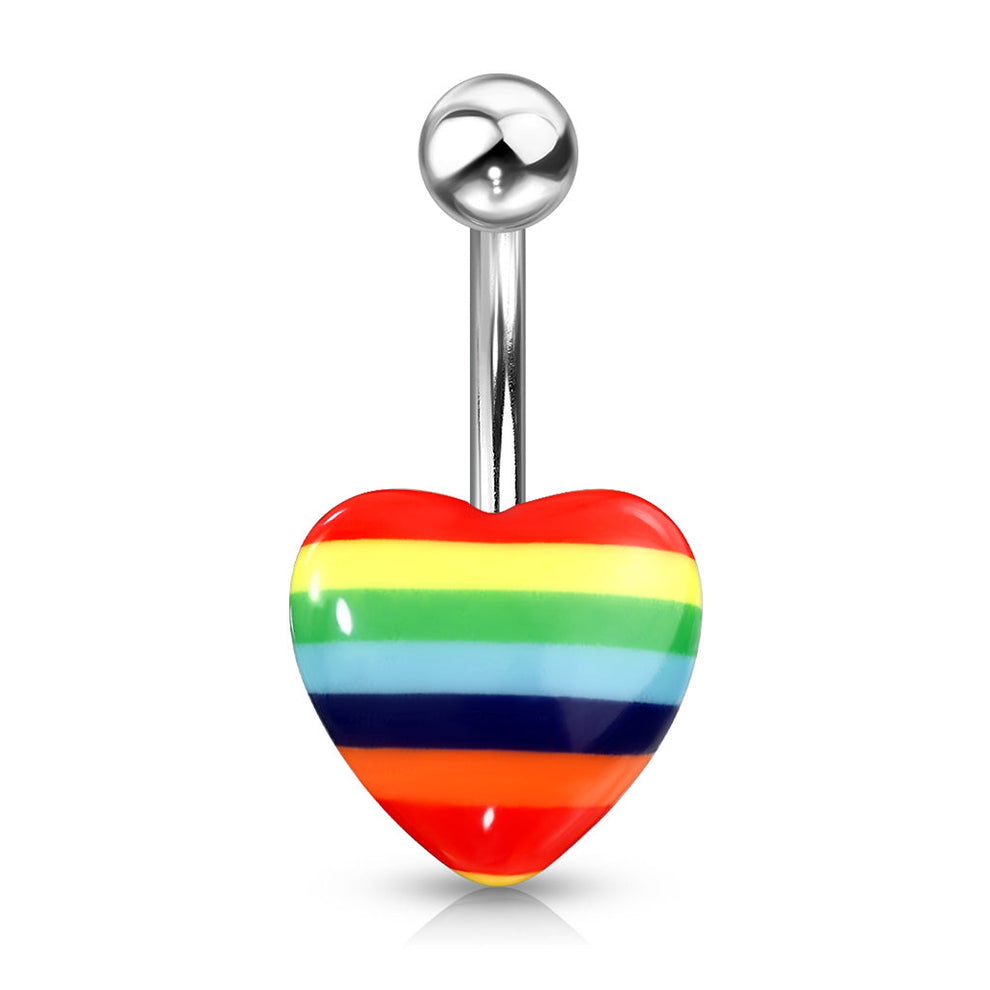 Rainbow Acrylic Heart Navel Ring 316L Surgical Steel