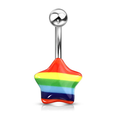 Rainbow Acrylic Star Navel Ring 316L Surgical Steel