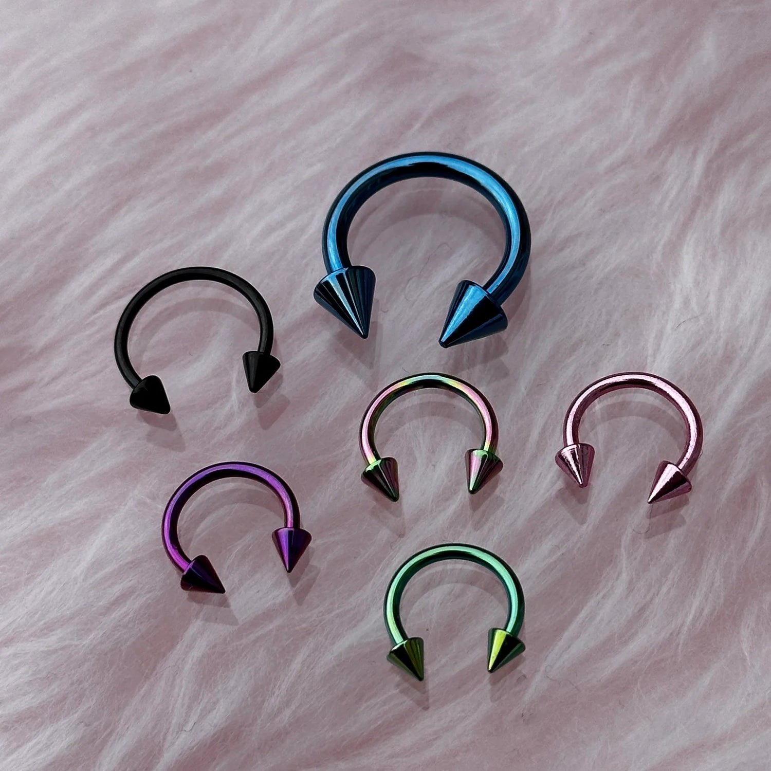 Rainbow Titanium IP Over 316L Surgical Steel Circular Barbell with Spikes