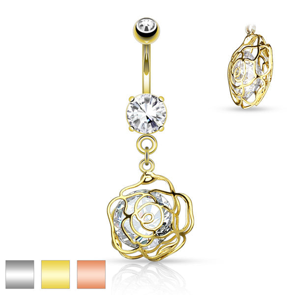 316L Surgical Steel 316L Surgical Steel Large CZ Incased Camellia...