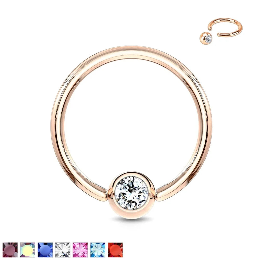 Rose Gold IP Over 316L Surgical Steel Gem Set Ball Captive Rings