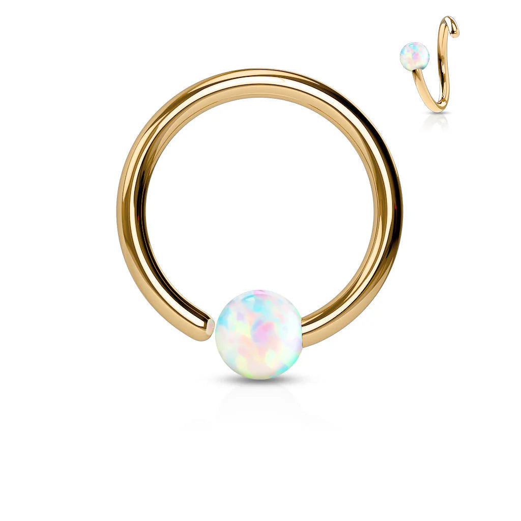 Rose Gold IP Plated 316L Surgical Steel White Opal Ball Fixed On End...