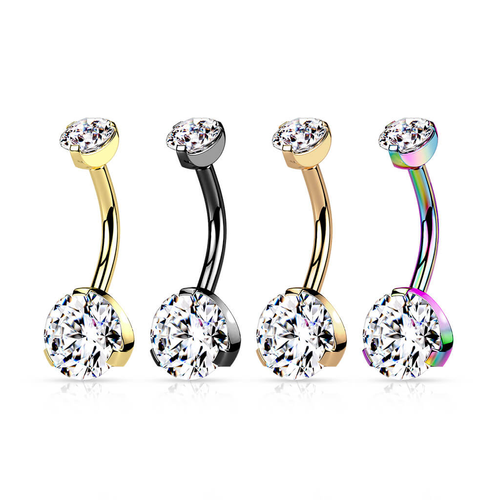 Round CZ Prong set with Internal Thread Prong set CZ Top PVD Over 316L Surgical Steel Belly Ring