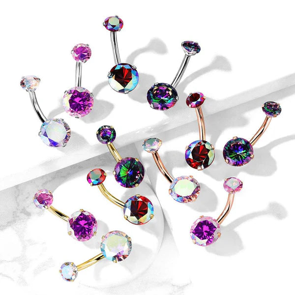Round AB Zircon Prong Set Internally Threaded Top All 316L Surgical...