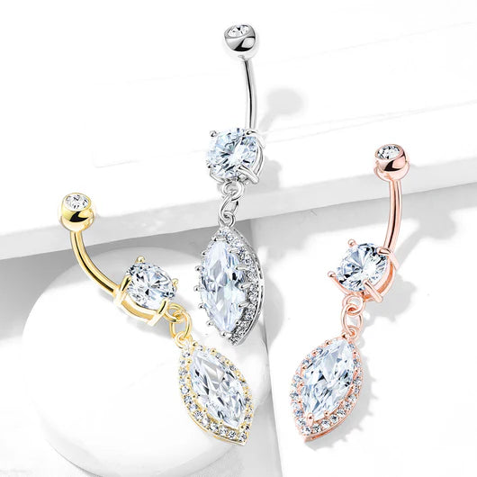 Round CZ Prong Set with Large Marquise CZ with CZ Around Dangle 316L...