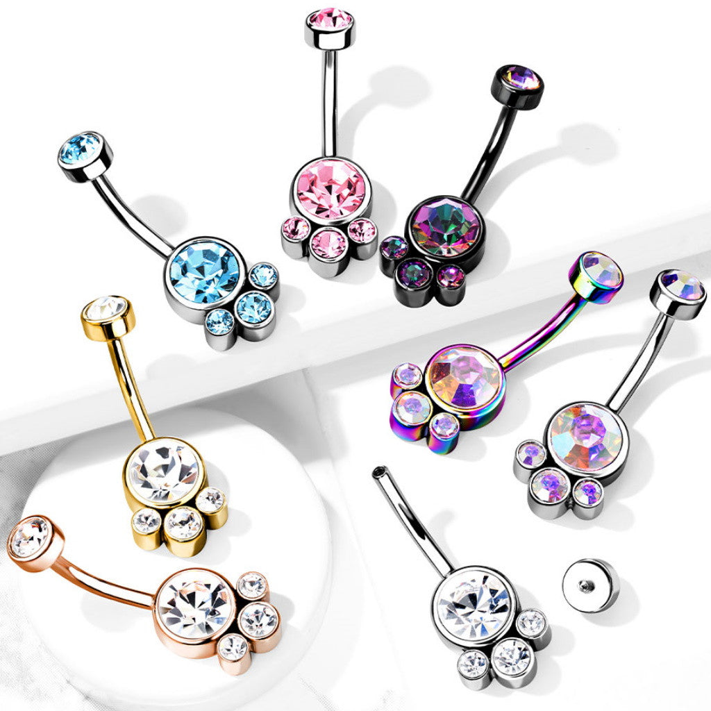 Round Cluster Crystal Stone Set with Zircon Set Internally Threaded Top...