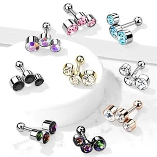 Round Gem Trio Top 316L Surgical Steel Cartilage Barbell Studs