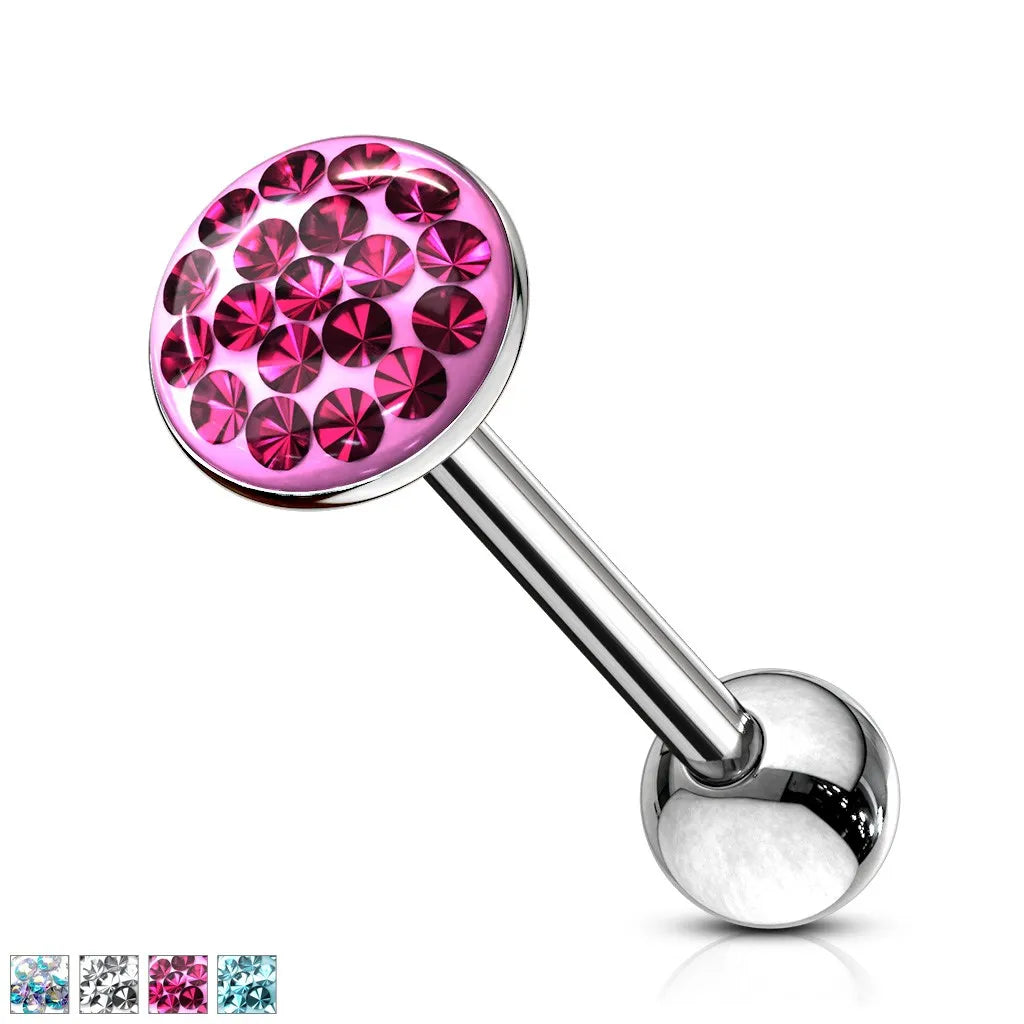 Round Paved-Gem 316L Surgical Steel Barbell . Clear Epoxy surface to...