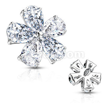 316L Surgical Steel Five Pear CZ Flower Internally Threaded Dermal Top - Image 3