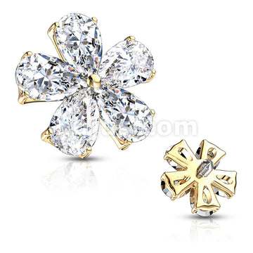 316L Surgical Steel Five Pear CZ Flower Internally Threaded Dermal Top - Image 4