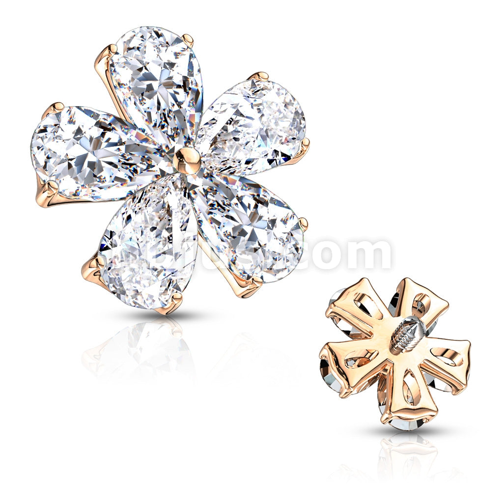 316L Surgical Steel Five Pear CZ Flower Internally Threaded Dermal Top - Image 5