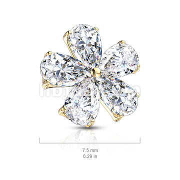 316L Surgical Steel Five Pear CZ Flower Internally Threaded Dermal Top - Image 6