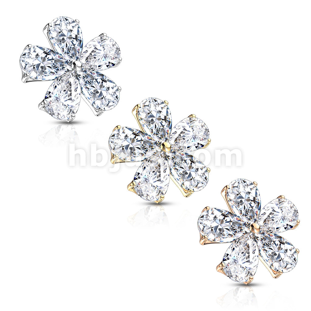 316L Surgical Steel Five Pear CZ Flower Internally Threaded Dermal Top - Image 7