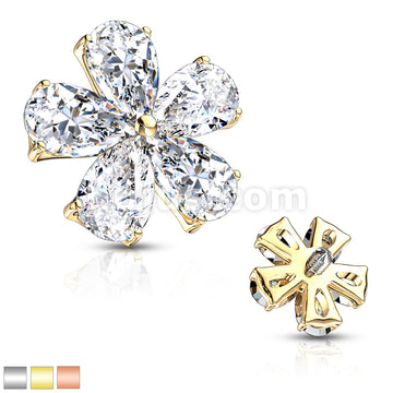316L Surgical Steel Five Pear CZ Flower Internally Threaded Dermal Top - Image 2