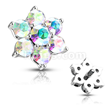 316L Surgical Steel 7 CZ Flower Internally Threaded Dermal Tops - Image 3
