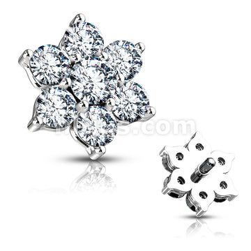 316L Surgical Steel 7 CZ Flower Internally Threaded Dermal Tops - Image 4