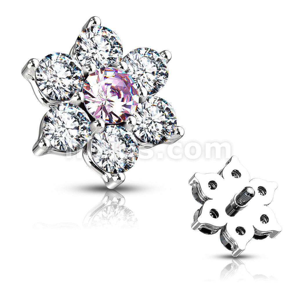 316L Surgical Steel 7 CZ Flower Internally Threaded Dermal Tops - Image 5