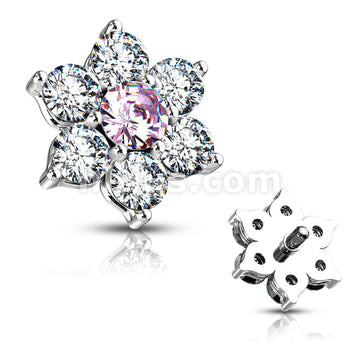 316L Surgical Steel 7 CZ Flower Internally Threaded Dermal Tops - Image 5
