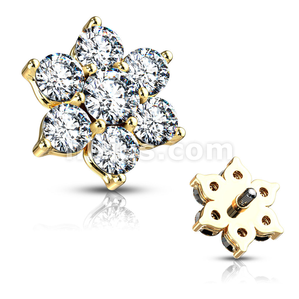 316L Surgical Steel 7 CZ Flower Internally Threaded Dermal Tops - Image 7