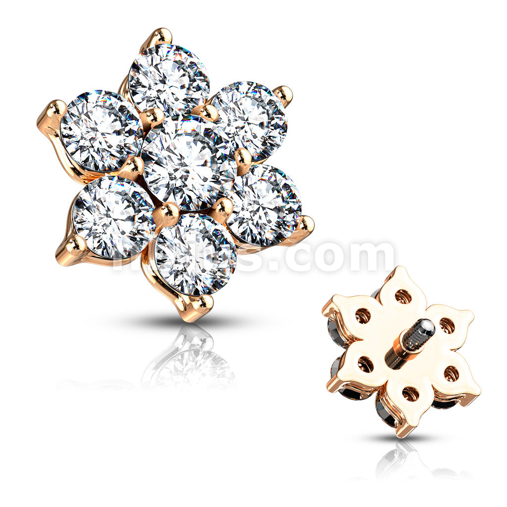 316L Surgical Steel 7 CZ Flower Internally Threaded Dermal Tops - Image 8