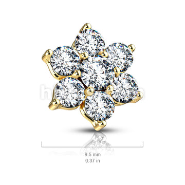 316L Surgical Steel 7 CZ Flower Internally Threaded Dermal Tops - Image 9