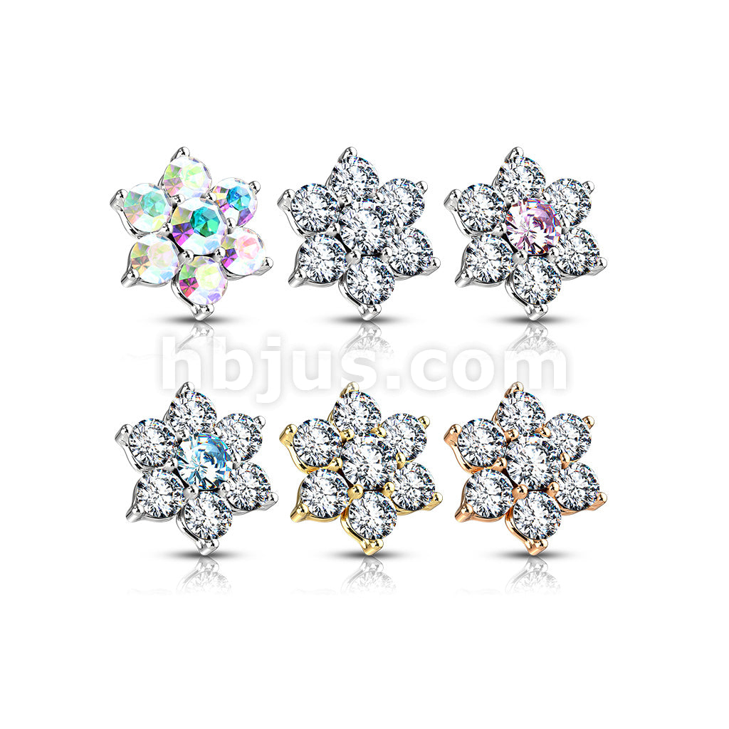 316L Surgical Steel 7 CZ Flower Internally Threaded Dermal Tops - Image 10