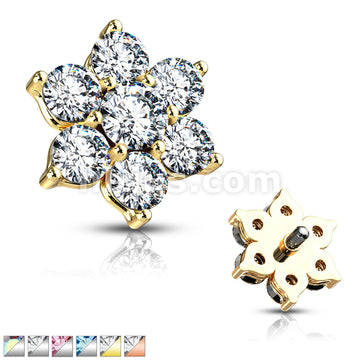 316L Surgical Steel 7 CZ Flower Internally Threaded Dermal Tops - Image 2