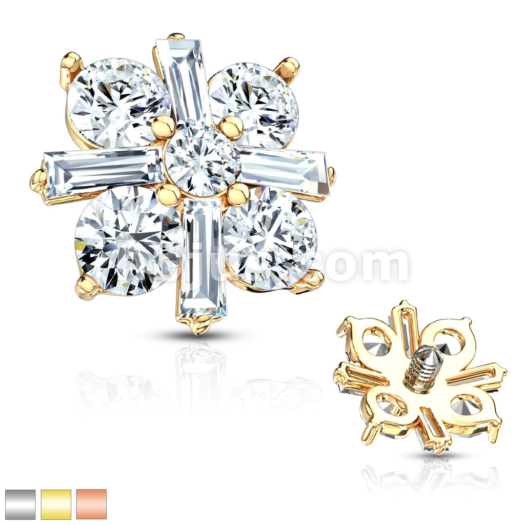 316L Surgical Steel Princess Cut CZ Crossed CZ Square Internally... - Image 2