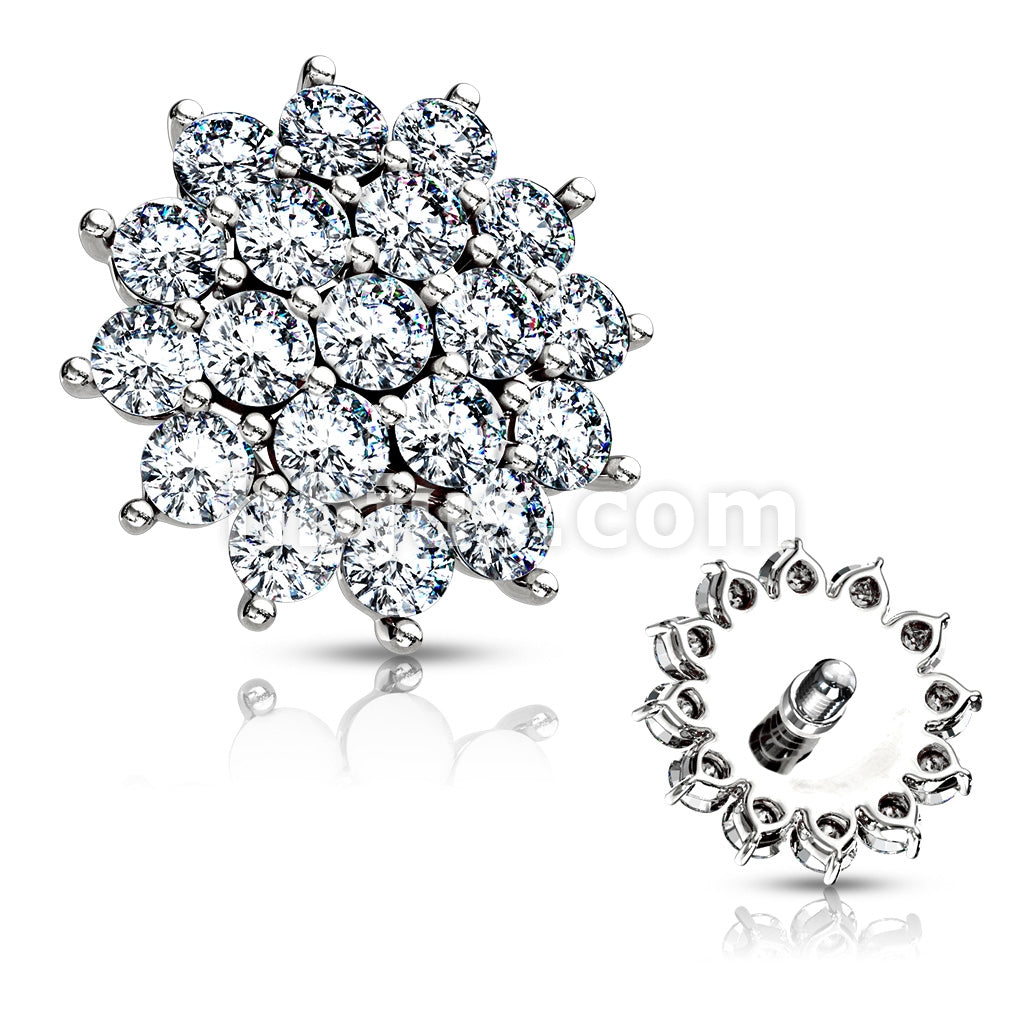 316L Surgical Steel CZ Paved Sunburst Internally Threaded Dermal Tops - Image 3