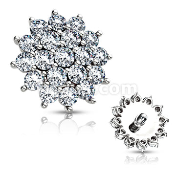 316L Surgical Steel CZ Paved Sunburst Internally Threaded Dermal Tops - Image 3