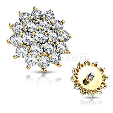316L Surgical Steel CZ Paved Sunburst Internally Threaded Dermal Tops - Image 4