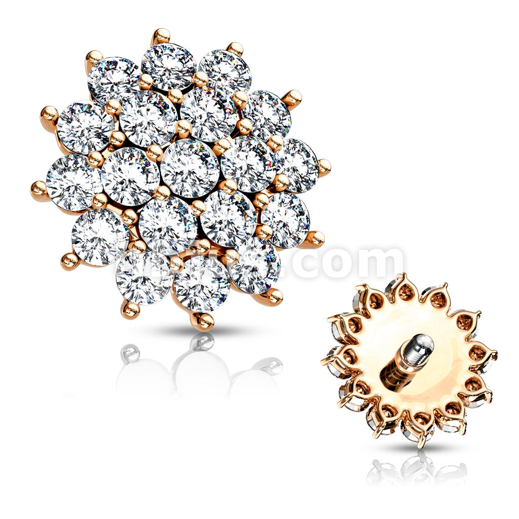 316L Surgical Steel CZ Paved Sunburst Internally Threaded Dermal Tops - Image 5